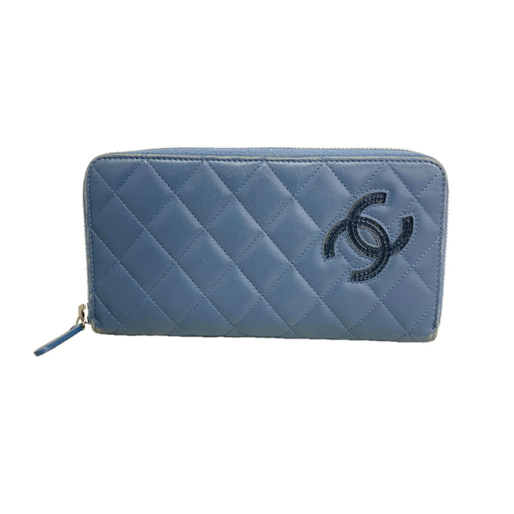 Chanel Matelassé Lambskin Long Wallet, Blue, Men's & Women's